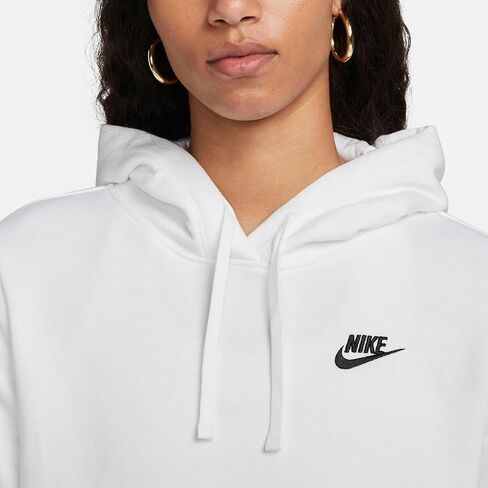 بلوفر بغطاء للرأس للنساء من Nike Sportswear Club Fleece للبالغين DQ5793-10، مقاس M أبيض/أسود in Saudi Arabia