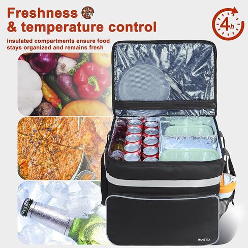 حقيبة ظهر لتوصيل الطعام للساخن/البارد، أكياس بيتزا كبيرة جدًا معزولة قابلة للتوسيع بسعة 58 لتر لتوصيل الدراجة مع شريط عاكس لأكل Uber، Grubhub، Doordash in Kuwait