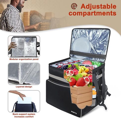حقيبة ظهر لتوصيل الطعام للساخن/البارد، أكياس بيتزا كبيرة جدًا معزولة قابلة للتوسيع بسعة 58 لتر لتوصيل الدراجة مع شريط عاكس لأكل Uber، Grubhub، Doordash in Kuwait