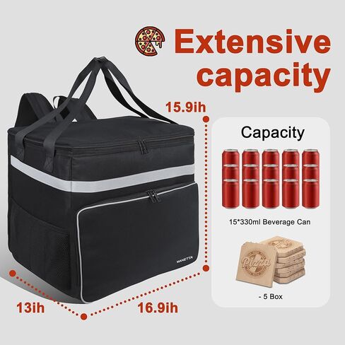 حقيبة ظهر لتوصيل الطعام للساخن/البارد، أكياس بيتزا كبيرة جدًا معزولة قابلة للتوسيع بسعة 58 لتر لتوصيل الدراجة مع شريط عاكس لأكل Uber، Grubhub، Doordash in Kuwait