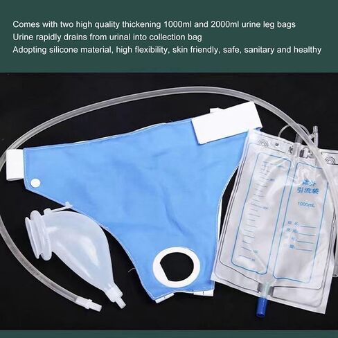 Urine Drainage Bag, 1000ML 2000ML Silicone Urine Collector Urinal Pee Holder Wearable Incontinence Pants Reusable Adjustable Male Urine Collection Bag Leak Proof Leg Pee Catheter Holder for Elder in Saudi Arabia