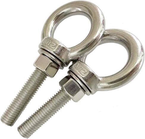 Heavy Duty Eye bolt, 2 PCS M12 304 Stainless Steel Eye Bolt Heavy Duty Lifting Ring 2.36" Threaded Eyebolt Shoulder Eye Bolts with Nuts and Flat Washers(Thread Length 60mm) in Saudi Arabia