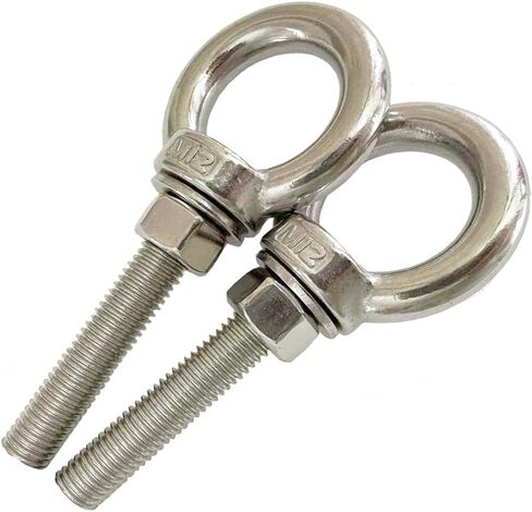 Heavy Duty Eye bolt, 2 PCS M12 304 Stainless Steel Eye Bolt Heavy Duty Lifting Ring 2.36" Threaded Eyebolt Shoulder Eye Bolts with Nuts and Flat Washers(Thread Length 60mm) in Saudi Arabia