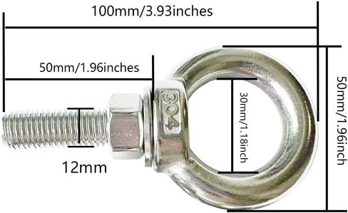 Heavy Duty Eye bolt, 2 PCS M12 304 Stainless Steel Eye Bolt Heavy Duty Lifting Ring 2.36" Threaded Eyebolt Shoulder Eye Bolts with Nuts and Flat Washers(Thread Length 60mm) in Saudi Arabia