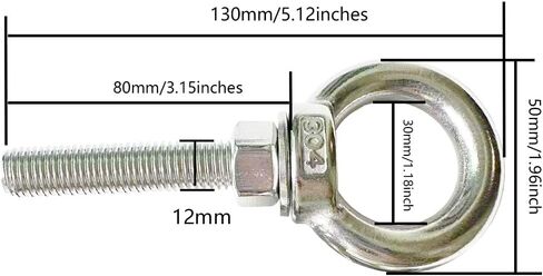 Heavy Duty Eye bolt, 2 PCS M12 304 Stainless Steel Eye Bolt Heavy Duty Lifting Ring 2.36" Threaded Eyebolt Shoulder Eye Bolts with Nuts and Flat Washers(Thread Length 60mm) in Saudi Arabia