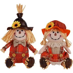 Juegoal 2 Pack Fall Tabletop Decorations Plush Scarecrows, Thanksgiving Harvest Handmade Doll, Autumn Shelf Sitters Figurine Gifts, Home Table Centerpieces Housewarming Present Holiday Decor, Shape A
