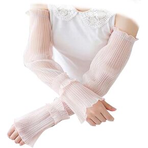 Light Thin Lace Mesh Ruched Ruffle Hem Arm Sleeve,Sun Protection Long Sleeve Arms Accessories for Outdoor Sports