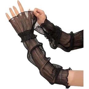Light Thin Lace Mesh Ruched Ruffle Hem Arm Sleeve,Sun Protection Long Sleeve Arms Accessories for Outdoor Sports