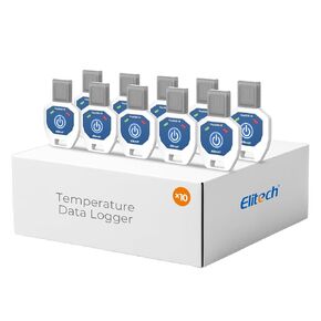 Elitech 10 Pack Temperature Data Logger Single Use 90 Days in-Transit Trip Disposable Temperature Recorder PDF Report Tiny but Elite TinyUSB 14～104℉, Defult UTC-0