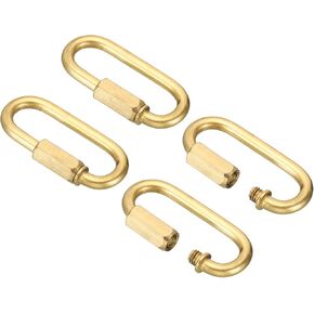 PATIKIL 4mm Copper Chain Quick Links, 4 Pack Screw Locking Chain Connector Oval Snap in Ring Hook Clips for Chandelier Backpack Tent, 44 Lbs Brass Tone