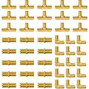 1/2" Pex Fittings, SUNGATOR 45 PCS 1/2 Inch Pex Fittings Set, 15 Each Elbow Tee Coupling Pex Fittings for Pex Pipe, No Lead Brass, ASTM F1807