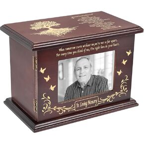 Cremation Urns for Human Ashes Adult Male Female, Urn for Ashes for Women Men with Photo Frame, Wooden Urn and Caskets for Humans, Burial Urn for Adults Up to 200 IBS