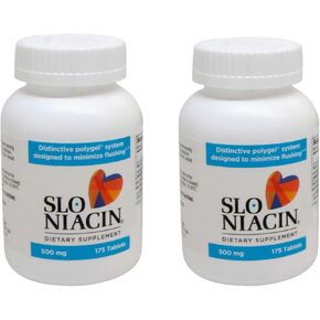 Slo Niacin Vitamin 500 Mg 175 Tablets Two Packs | Slow Release Niacin for Heart Health, Energy | 350 Tables Total for 350 Day Supply | Bundle with Long Glacier Pill Oragnizer
