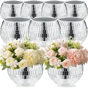 9 Piece Disco Ball Vase, Glass Disco Ball Vase, Mirror Disco Ball, Candle Holder Vase, Disco Ball Decorations, Wedding Centerpieces, Birthday Parties, Bedroom, Office Decorations (5 x 6 inches)