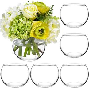 6 Pack Clear Round Glass Vases, 4.7" W x 3.7" H, Bubble Bowl Flower Vase for Table Centerpieces, Candle Holders for Wedding Event Home Decor
