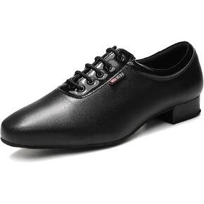 Men's Ballroom Dance Shoes Black with 1 Inch Heel Lace-up Latin Salsa Character Waltz Dancing Shoes