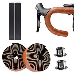 2 Rolls Bike Handlebar Tapes with 2Pcs Handle End Plugs and 2Pcs Finishing Tapes, Self-Adhesive Multifunctional Bicycle Handlebar Tapes, 210x2.8cm/82.68x1.1inch, PU+EVA(Color:Brown)