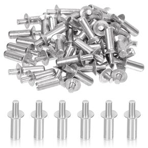 Swpeet 100Pcs 4 Sizes M6.4 x 15mm / 20mm / 25mm / 30mm Hammer Drive Aluminium Rivets Brazier Head Drive Pin Rivets Assortment Kit, Knock Type Expansion Aluminum Rivets Hammer Drive Aluminium Rivets