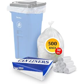 (500 Pack) 30 Gallon Clear Trash Bags, 13 Mic, High-Density, Fits Round and Square 30-32 gal Trash Cans, 30" x 37" Garbage Can Liners