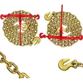 Chain Binder 3/8" -1/2", G70 Chain, 3/8"×10ft Chains with 2 Binders and 2 Chains, Load Binder for Binder Chain with Grappling Hook, for Industrial, Agricultural, Logging, Towing Applications