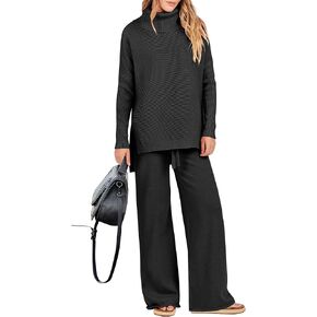 ANRABESS Women Two Piece Outfits Oversized Turtleneck Knit Pullover Sweater Top Wide Leg Pants Lounge Set Sweatsuit 2024 Fall