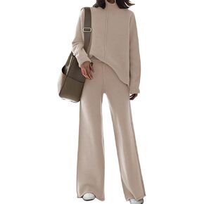 AOHITE Womens 2 Piece Outfit Set Long Sleeve Knit Pullover Sweater Top and Wide Leg Pants Sweatsuit
