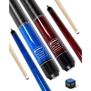 Pool Cues Set of 2, 58 Inch Pool Sticks for Adults, House Bar Billiard Cue Sticks with Imitation Leather Grip, Pool Table Sticks at 2 Different Colors and Weights