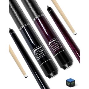 Pool Cues Set of 2, 58 Inch Pool Sticks for Adults, House Bar Billiard Cue Sticks with Imitation Leather Grip, Pool Table Sticks at 2 Different Colors and Weights
