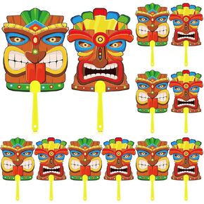 Hawaiian Luau Tiki Party Decorations - 12 PCs Tiki Totem Handheld Fans Decor for Tropical End of Summer Beach Party Aloha Moana Party Supplies Baby Shower Photo Booth Props