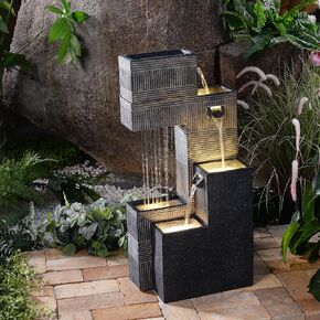 Contemporary Fountain with Lights - Dark Elegance