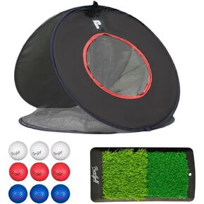 Chipping Net & Practice Game | 3-Target Design | Includes: Dual-Texture Chipping Mat, 9 x Color-Coded Foam Balls | Indoor/Outdoor Golf Short Game Training Aid