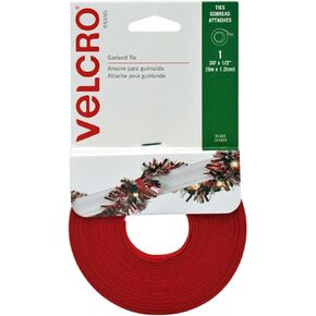 VELCRO Brand - Holiday Garland Ties - 30' x 1/2" Roll - Red