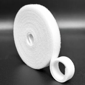 Double-Sided Hook and Loop Straps, Self-Gripping, 1/2 Inch, Cut to Length, Heavy Duty, Quick Wrap Cable Straps, Hook and Loop Roll for Bundling Fastening Storage and Organization, White, 0.5'' x 16'