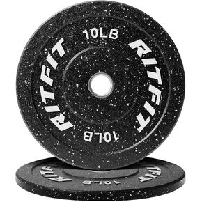 RitFit Bumper Plates, Colored Fleck-Rubber Weight Plates with Steel Insert, 2-inch Olympic Weight Plates for Weight Lifting and Strength Training (Single, Pair & Set)