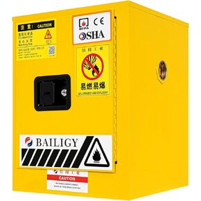 12 Gallon Safety Storage Cabinet for Flammable Liquids,Yellow Leak-Proof Flammable Liquid Storage Manual Door Cabinet Fireproof Safety Storage Cabinet for Commercial Industrial and Home Use,17x17x22
