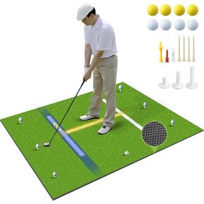 Golf Mat 5x4ft Thicken Golf Hitting Mats Outdoor, Golf Practice Swing Mat, Golf Stance Mat, Golf Training Aid, Non-Slip/High-Elastic Base, w/ 10 Golf Tees & 8 Golf Balls