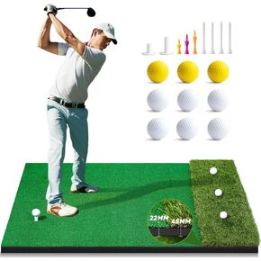 Golf Hitting Mat, 5x4ft Artificial Golf Dual- Turf Practice Mat for Outdoor & Indoor Training, Thicken Golf Hitting Training Matt with 9 Golf Balls 9 Golf Tee for Backyard