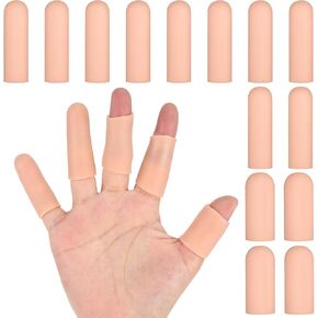 Thinp 14 Pcs Silicone Finger Cots,Finger Protectors Silicone Gel Cover Sleeves Gloves Caps Waterproof Finger Sleeves for Relief from Pain of Finger Tips Cracked Finger Friction(Skin Color)