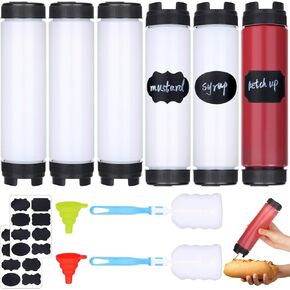 6 Pcs Condiment Squeeze Bottles for Sauces 16 Oz Inverted Ketchup Bottles Squeeze Plastic Mustard Dispenser Refillable Tip Large Valve Squirt Bottles for Liquids Reusable Kitchen Condiment Container