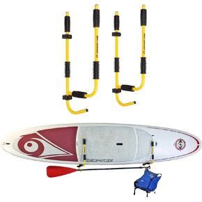 Suspenz Stand Up Paddle Board Rack, Surfboard Storage Hooks, SUP Folding Wall Mount Hangers, Paddleboard Holder, Indoor and Outdoor Use, Holds up to 75 lbs (12-8602)