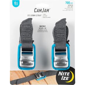 Nite Ize CamJam Tie Down Strap - Tie Down Ratchet Straps - Straps for Trucks & Cars - Tie Downs for Luggage & Gear - 12 ft Strap, Orange (Pack of 2)