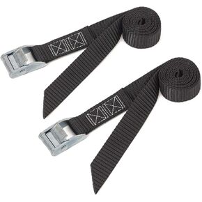 PowerTye 1in x 4ft Lashing Strap with Cam Buckle - Made in USA - 200 lb. Working Load Limit / 600 lb. Breaking Strength - Black - 2-Pack