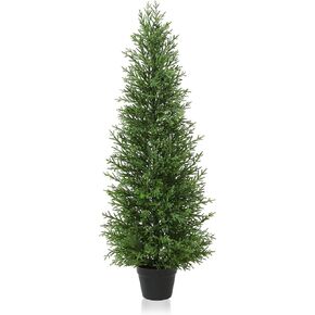 Artificial Cedar Topiary Trees for Outdoor, 4FT Fake Cedar Pines Plants Set of 2, UV Protection All-Year Green Tree for Home Decor Indoor, Porch, Garden, Entryway