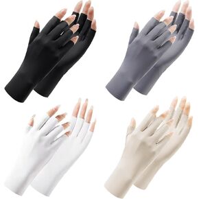 4 Pairs Sun Protection UV Gloves for Women Fingerless Gloves Non Slip Gloves for Gel Nail Lamp UV Driving Gloves for Women Summer UV Protection Gloves Sun Protection Gloves Men for Cycling Running
