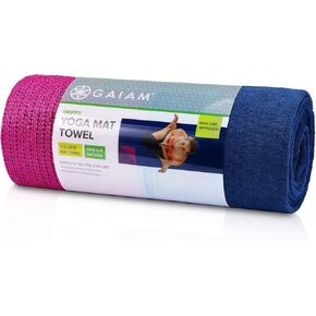 Gaiam Grippy Non Slip Yoga Mat Towel - Fast Drying Towel - Ideal For Hot Yoga - Microfiber And Machine Washable - Grip Backing
