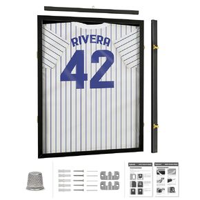 Flybold Jersey Frame - Jersey Display Case - Sports Jersey Framing Kit for Football, Basketball, Baseball & More - 98% Anti Fade UV Protection - Large Matte Black Memorabilia Shadow Box with Lock