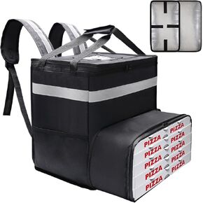 Food Delivery Backpack, Expandable Pizza Delivery Bags for Bike with 2 Pockets/ 2 Support Boards/Reflective Strip, Insulated Delivery Bags for Food Delivery Bags for Bike