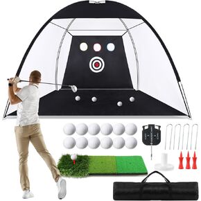 شبكة جولف، شبكات ضرب جولف مقاس 10 × 7 أقدام للقيادة في الفناء الخلفي، شبكة تدريب الجولف المنزلية الكل في 1 لممارسة التقطيع في الفناء الخلفي للمرآب مع هدف/تي شيرت/كرة/خطاف/هداف/حصيرة/حقيبة، هدية لمحبي الجولف للرجال (أسود) in Kuwait