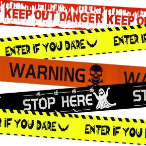 Halloween Caution Tape Decorations for Indoor Outdoor - 3" 88.6 FT 4 PCS - Danger Warning Tape - Scary Halloween Party Decorations for Haunted Mansion, Porch, Door, Yard, Stair, Balcony