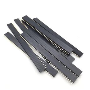 40 pcs 40-pin breakaway PCB board connector single row header row pin strip 2.54 mm inline single row female for Arduino Shielded, Black with metallic silver